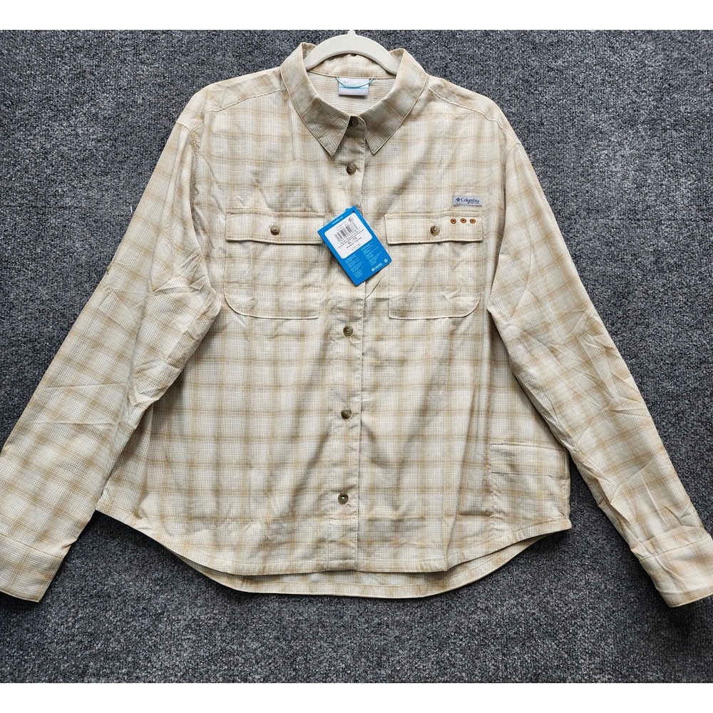 NWT Columbia Wild Cast PFG Women's Plaid Performance Fishing Shirt XL UPF